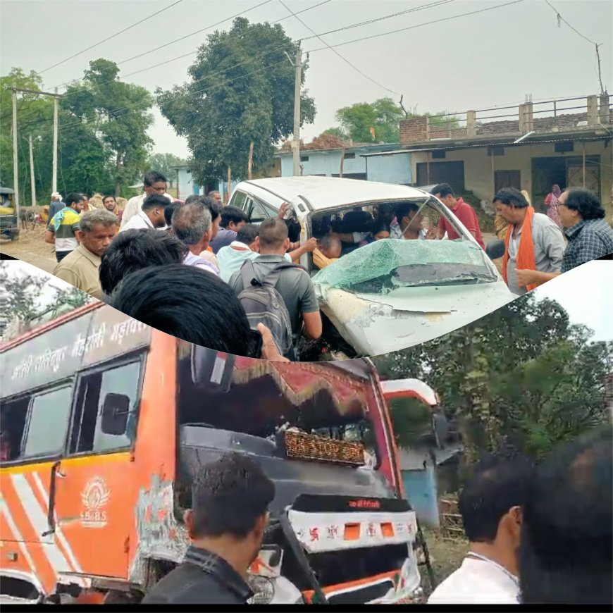 बसऔर कार की आमने सामने हुई भिड़ंत,दो गम्भीर