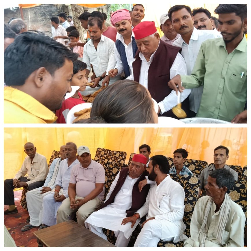 अयोध्या सांसद अवधेश प्रसाद ने श्याम नगर में हरिराम द्वारा आयोजित विशाल भन्डारे में प्रसाद वितरित किया