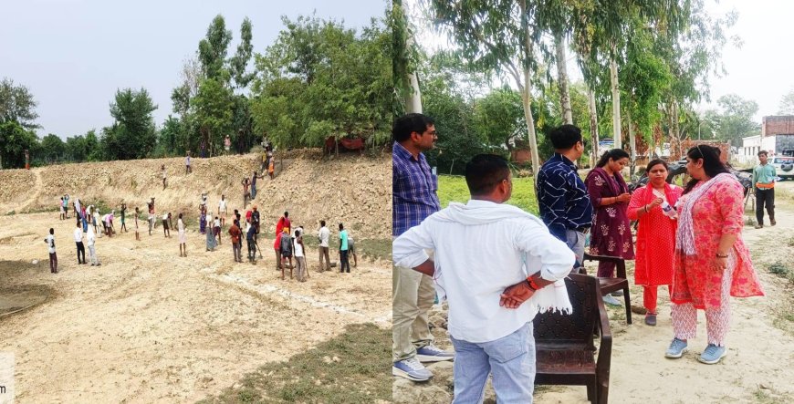 डी सी मनरेगा बृजेश त्रिपाठी ने बी डी ओ अदिती श्रीवास्तव के साथ कार्यो का निरीक्षण किया