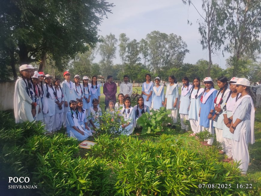 विद्यालय की छात्राओं ने पेड़ों को राखी बाध दिया पर्यावरण संरक्षण का संदेश