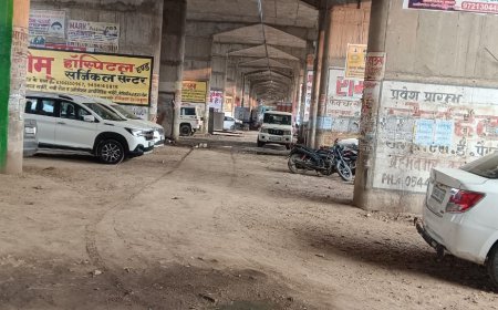 सोनभद्र ओवर ब्रिज के नीचे लग रही दुकाने हो रही पार्किंग