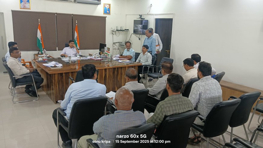 जिलाधिकारी  शिवशरणप्पा जीएन की अध्यक्षता में पटेल तिराहा से देवांगना मार्ग में वृक्षों के कटान एवं पोल शिफ्टिंग के संबंध में बैठक कलेक्ट्रेट चेंबर में संपन्न हुई।
