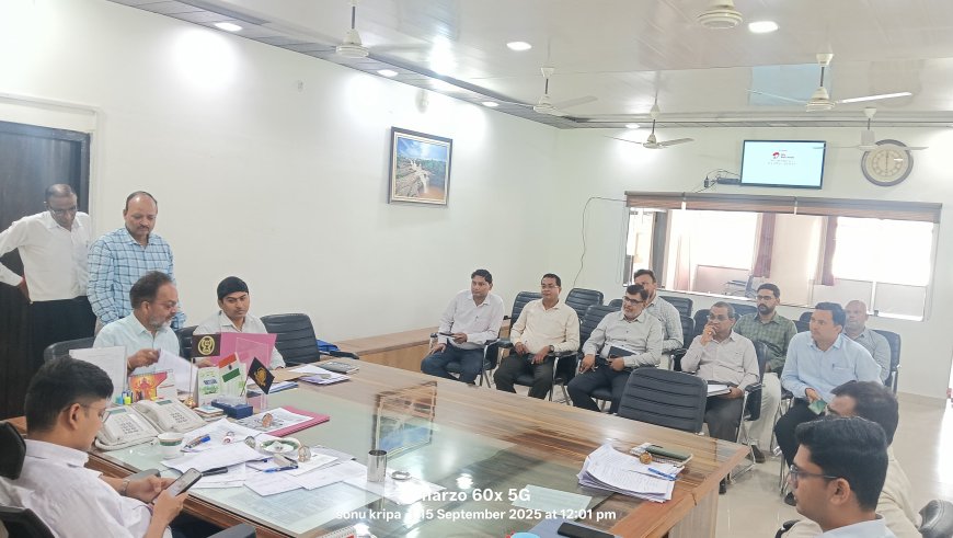 जिलाधिकारी  शिवशरणप्पा जीएन की अध्यक्षता में पटेल तिराहा से देवांगना मार्ग में वृक्षों के कटान एवं पोल शिफ्टिंग के संबंध में बैठक कलेक्ट्रेट चेंबर में संपन्न हुई।