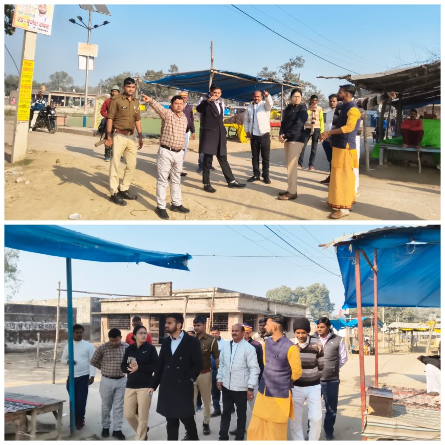 बड़े बाबा की जन्म जयन्ती के अवसर पर मेले का निरीक्षण करते हुए एस डी एम सिरौलीगौसपुर तेजश के पुलिस उपाधीक्षक रामनगर गरिमा पंत आदि