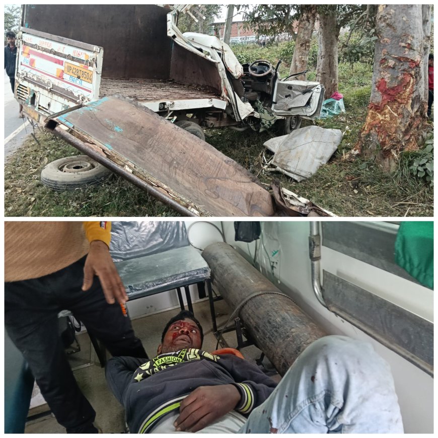 रामनगर बदोसरांय टिकैत नगर मार्ग बरोलिया राइस मिल के आगे तेज रफ्तार से जा रही पिकप पेंड से टकराई पिकप के उडे परखचे ड्राइवर गम्भीर रूप से घायल संयुक्त चिकित्सालय सिरौलीगौसपुर में भर्ती कराया गया