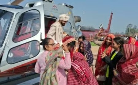 बिल्सी के सुंदर नगर गांव में रचा गया इतिहास, हेलीकॉप्टर से ससुराल पहुंची दुल्हन -परिवार का सपना हुआ साकार,