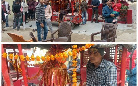 मंदिर में विग्रह प्राण प्रतिष्ठा को लेकर निकाली शोभायात्रा