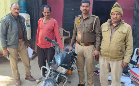 थाना भरतकूप पुलिस टीम ने मोटरसाइकिल चोरी के आरोपी अभियुक्त को चोरी की मोटरसाइकिल के साथ किया गिरफ्तार