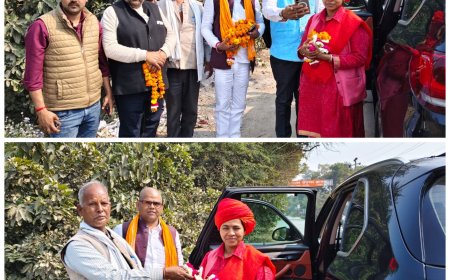 संयासिनी परिषद की प्रमुख श्री महन्त देव्या गिरि का कोटवा धाम चौराहे पर स्वागत किया गया