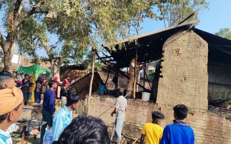 बरोलिया गांव में दिनेश कुमार विश्वकर्मा के घर लगी आग पर कडी मशक्कत के बाद काबू पाया गया