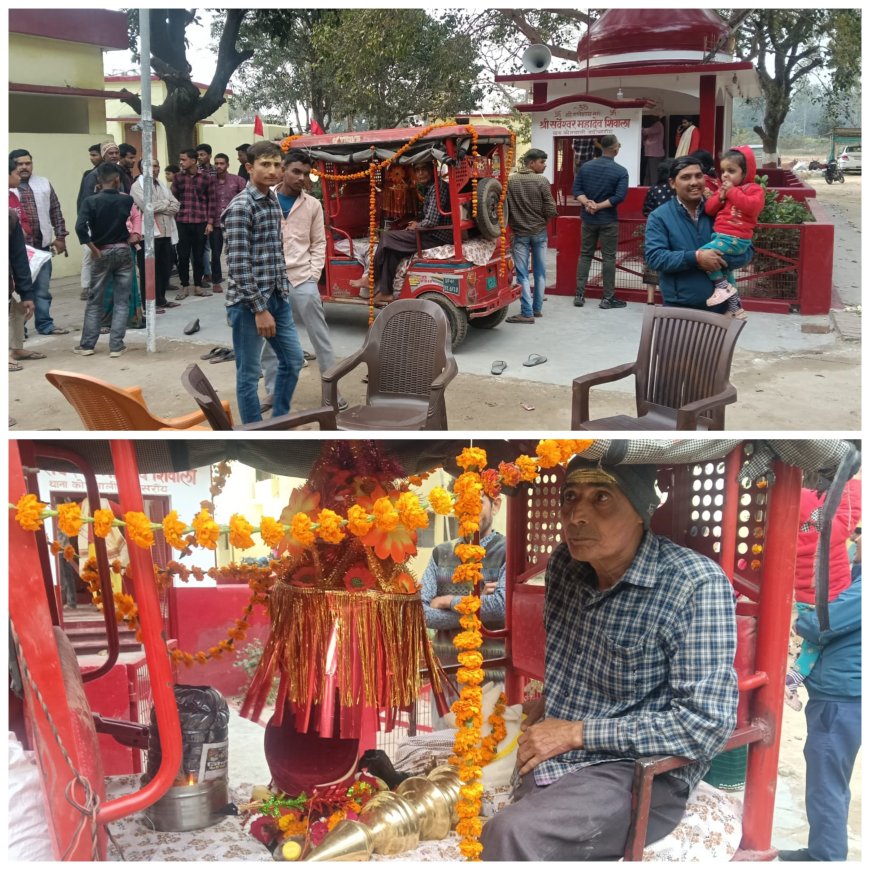 मंदिर में विग्रह प्राण प्रतिष्ठा को लेकर निकाली शोभायात्रा