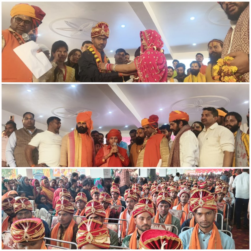 श्रीराम जानकी मन्दिर बजरंग ब्यायाम शाला दुल्हदेपुर में 101 कन्याओं के हाथ पीले हुए   संयासिनी परिषद प्रमुख दिब्या गिरी रहीं मौजूद वर बधु को आर्शीवाद दिया