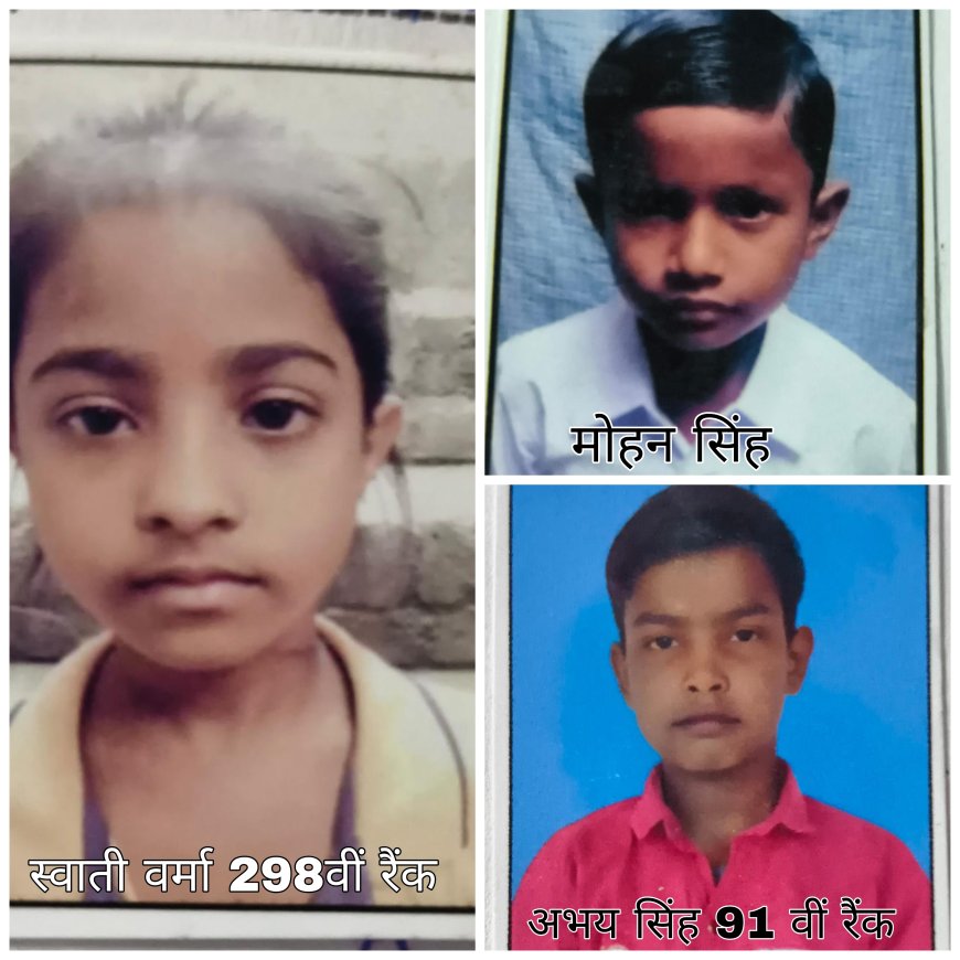 राष्ट्रीय आय एवं योग्यता आधारित छात्रवृत्ति परीक्षा में मोहन दूसरी रैंक अभय सिंह 91 वीं और स्वाती वर्मा 208 रैंक मिली