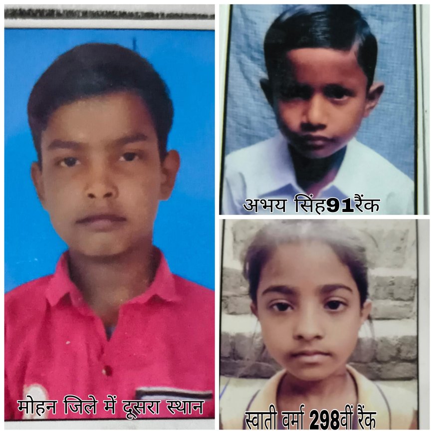 राष्ट्रीय आय एवं योग्यता आधारित छात्रवृत्ति परीक्षा में मोहन दूसरी रैंक , अभय सिंह  91वी  और स्वाती वर्मा 208वीं रैंक मिली