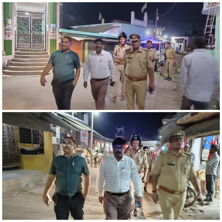 रमजान एंव नवरात्र पर्व को लेकर उपजिलाधिकारी अनिल कुमार सरोज, तहसीलदार बालेन्दु भूषण वर्मा प्रभारी निरीक्षक टिकैत नगर मनोज कुमार पुलिस बल के साथ पैदल मार्च निकाल कर नागरिकों को सुरक्षा का एहसास दिलाया