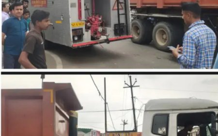पटेल चौराहे पर फायर ब्रिगेड और डंपर की जोरदार टक्कर