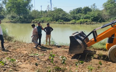 तहसील परिसर सिरौलीगौसपुर के अन्दर तालाब साइड में उगी झाड झखांड को उपजिलाधिकारी व तहसीलदार ने जे सी बी से साफ कराया
