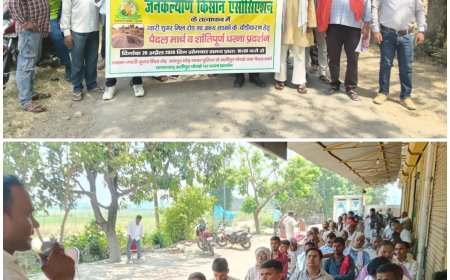 सड़कों के चौड़ीकरण की मांग को लेकर किसानों का पैदल मार्च, अलीपुर चौराहे पर धरना  मांगें न मानी गईं तो जून में उग्र आंदोलन की चेतावनी