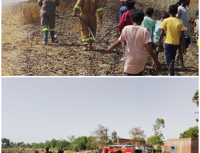 टिकैतनगर में भीषण आग, 27 बीघा गेहूं की फसल जलकर राख