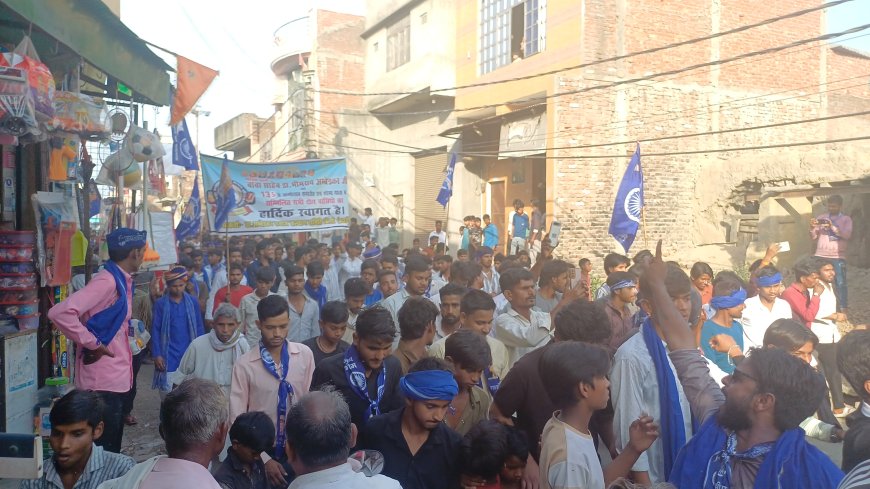 बाबा साहेब डॉ भीमराव आंबेडकर की जयन्ती पर नगरवासियों ने फूलमालाओं से किया शोभायात्रा का स्वागत