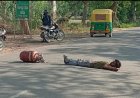घरेलू गैस न मिलने से क्षुब्ध युवक ने सडक पर सिलेंडर रखकर लेटकर  विरोध किया तब उसे सैदनपुर चौकी इंचार्ज ने सिलेंडर दिलाया