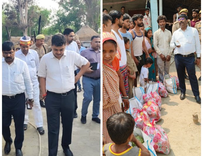 जिलाधिकारी ईशान प्रताप सिंह उपजिलाधिकारी अनिल कुमार सरोज तहसीलदार बालेन्दु भूषण वर्मा आदि के साथ अल्पी पुरवा मजरे शेषपुर टुटरु के अग्नि पीड़ित परिवारों से मिले और सहायत वितरित कराई