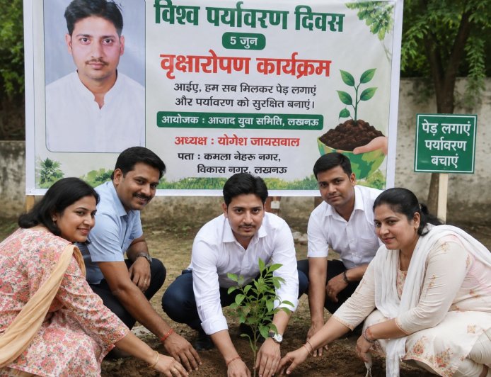 विश्व पर्यावरण दिवस पर आजाद युवा समिति ने किया पौधरोपण